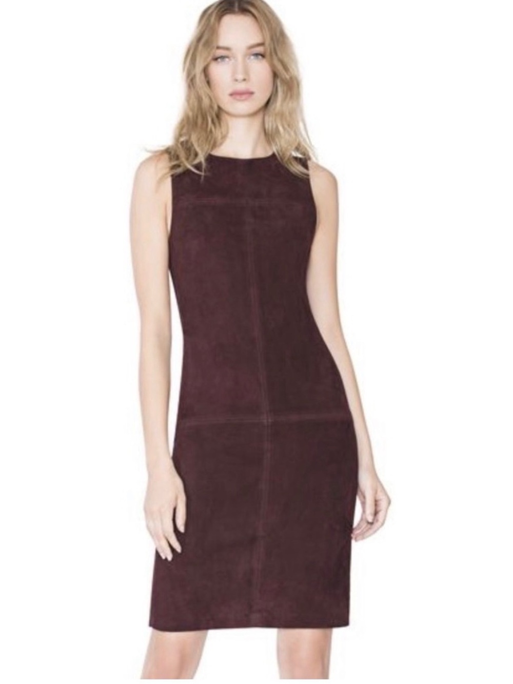 ALICE+OLIVIA SLEEVELESS BLUE  SUEDE SLEEVELESS DRESS MIDI KNEE LEVEL